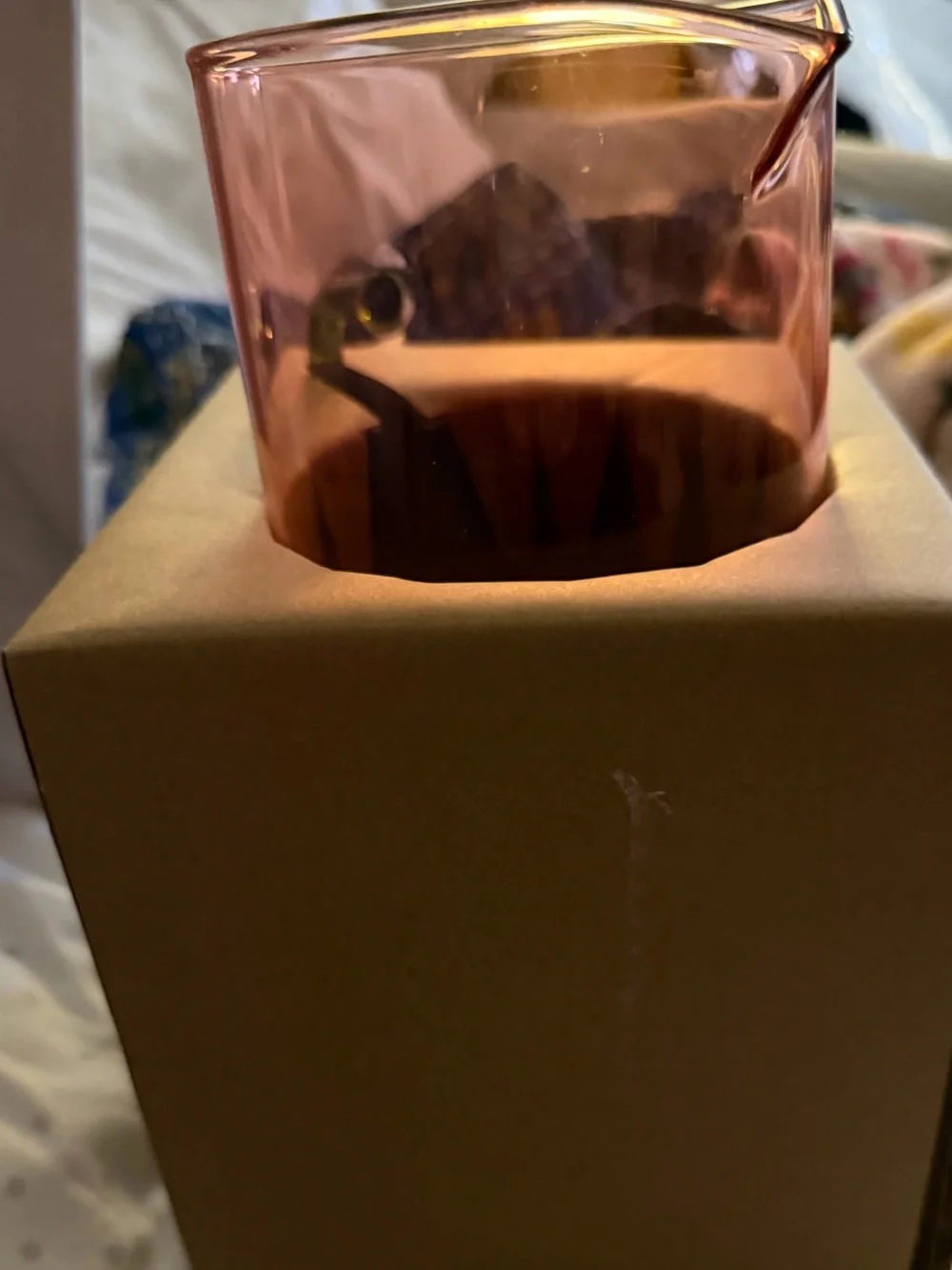 Pink Glass Pitcher with Curvy Green Handle